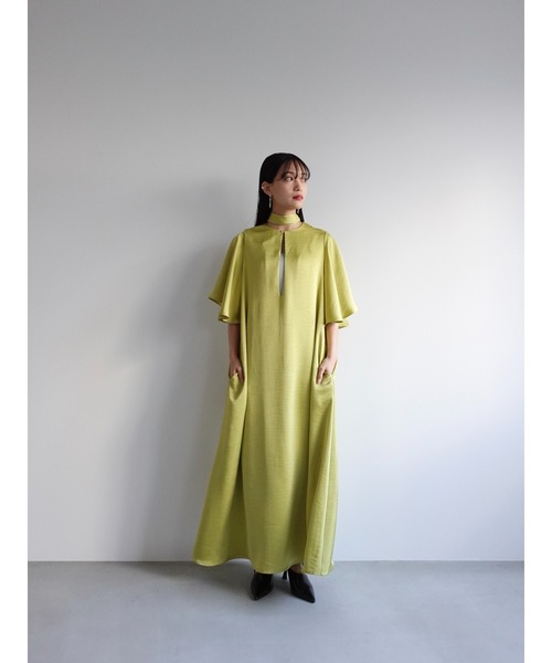 sahara（サハラ）の「Slit Neck Silky Dress/スリットネックシルキードレス（ワンピース・レディース・ライトブルー/イエロー系その他/ブラック・FREE）」の8枚目の写真