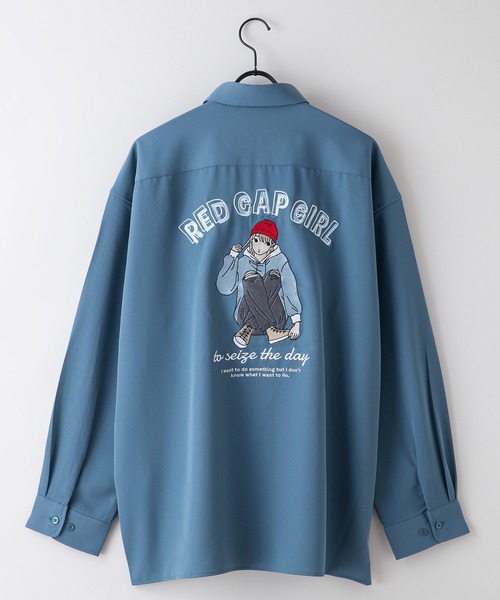 Red Cap Girl（レッドキャプガール）の「【UNIIT × RED CAP GIRL】 ナチュラルストレッチ バルーンスリーブ ルーズシルエット バック刺繍シャツ（シャツ/ブラウス・メンズ・ブラック/ホワイト/ブルー/グレー/グレイッシュブルー・LARGE/MEDIUM）」の4枚目の写真