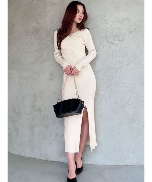 RESEXXY（リゼクシー）の「ダブルクロスニットワンピース（ワンピース・レディース・アイボリー/モカ/ブラック・SMALL/MEDIUM）」の10枚目の写真