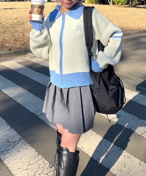 セール】配色ダブルジップカーディガン（カーディガン/ボレロ）｜nemne  