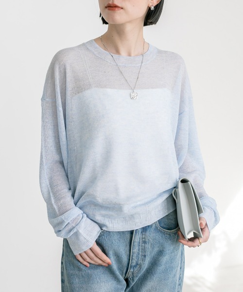 RIVE DROITE(リヴドロワ)の「シアークレープニット(ニット/セーター・レディース・サックスブルー/オフホワイト/グレー・FREE)」の3枚目の写真