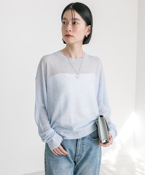 RIVE DROITE(リヴドロワ)の「シアークレープニット(ニット/セーター・レディース・サックスブルー/オフホワイト/グレー・FREE)」の14枚目の写真