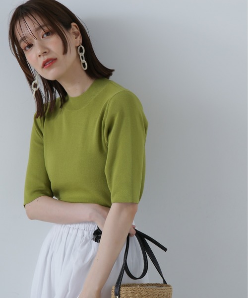 N.（N. Natural Beauty Basic）（エヌエヌナチュラルビューティーベーシック）の「◆総針ボトルネック５分袖ニット（ニット/セーター・レディース・ブラック/オフホワイト/グレー/ブルー/レッド/コーラルピンク/イエロー系その他・MEDIUM）」の6枚目の写真