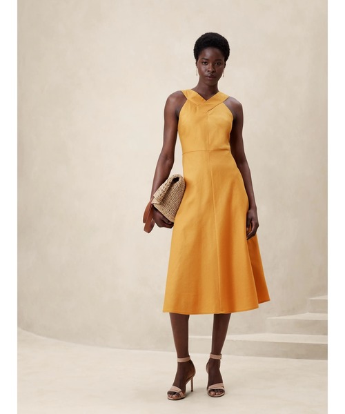 BANANA REPUBLIC FACTORY STOREリネンコットンフロントクロスミディワンピース