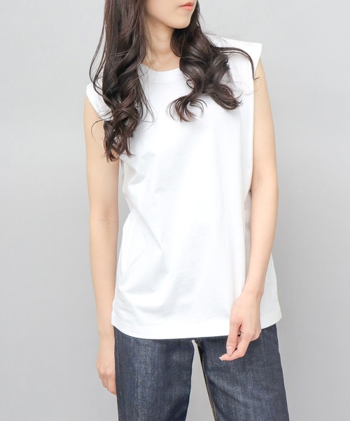 本日セール‼︎【美品24SS】BEARDSLEY パフスリーブTシャツ　ホワイト 2Pセット＞ヘビーウェイト ワイドシルエット ノースリーブ T