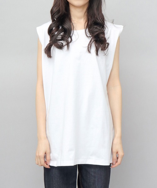 新品、未使用✩︎JUN AND ROPE ホワイト ノースリーブシャツ 2Pセット＞ヘビーウェイト ワイドシルエット ノースリーブ T