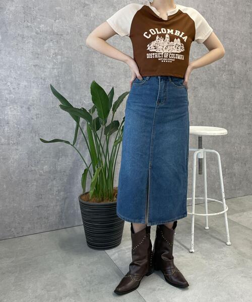 WEGO(ウィゴー)の「WEGO/リブショートCOLOMBIA T(Tシャツ/カットソー・レディース・アイボリー/ブラウン・FREE)」の4枚目の写真