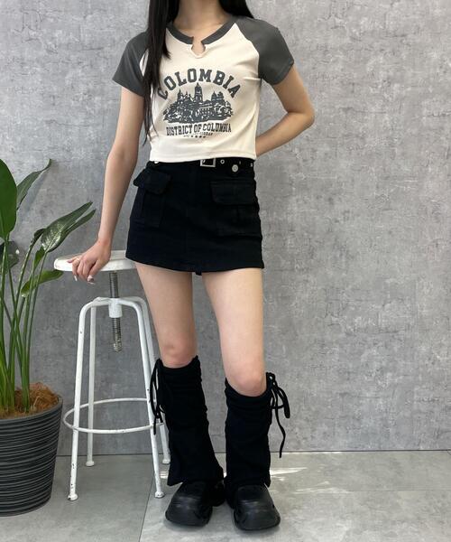 WEGO(ウィゴー)の「WEGO/リブショートCOLOMBIA T(Tシャツ/カットソー・レディース・アイボリー/ブラウン・FREE)」の3枚目の写真