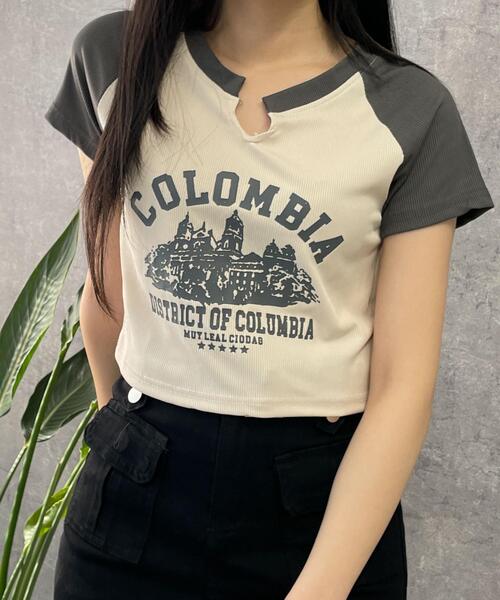 WEGO(ウィゴー)の「WEGO/リブショートCOLOMBIA T(Tシャツ/カットソー・レディース・アイボリー/ブラウン・FREE)」の5枚目の写真