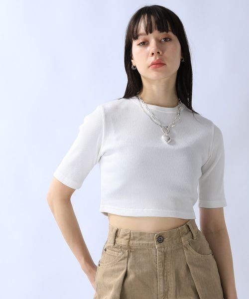JEANASIS(ジーナシス)の「スノーダイリブクロップドSS/115352(Tシャツ/カットソー・レディース・ホワイト/ベージュ系その他/チャコールグレー・FREE)」の2枚目の写真