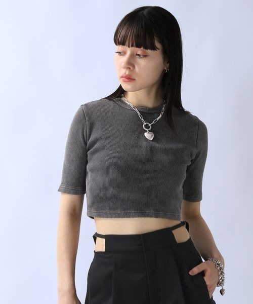 JEANASIS(ジーナシス)の「スノーダイリブクロップドSS/115352(Tシャツ/カットソー・レディース・ホワイト/ベージュ系その他/チャコールグレー・FREE)」の3枚目の写真