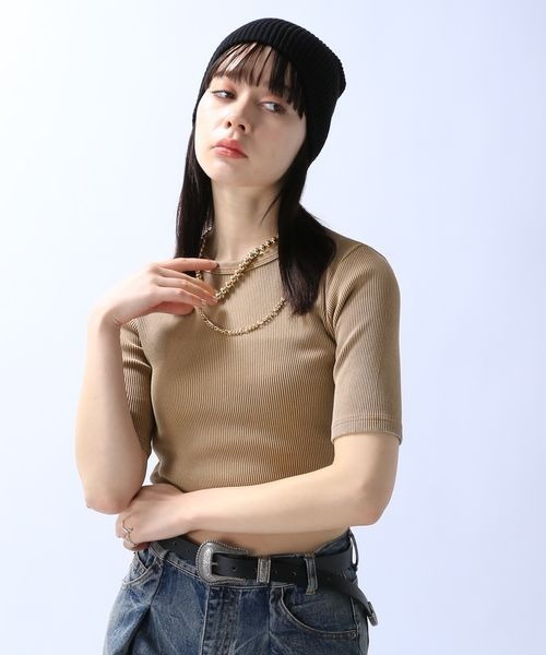 JEANASIS(ジーナシス)の「スノーダイリブクロップドSS/115352(Tシャツ/カットソー・レディース・ホワイト/ベージュ系その他/チャコールグレー・FREE)」の13枚目の写真