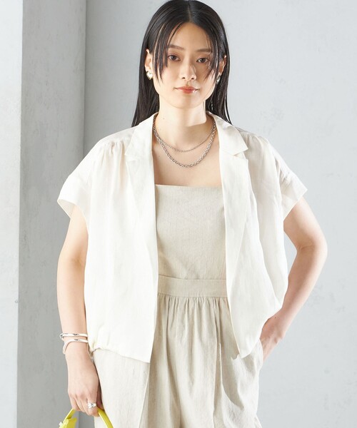 SHIPS(シップス)の「〈手洗い可能〉リネン ラペル デザイン 羽織 シャツ ◇(シャツ/ブラウス・レディース・ブラック/ホワイト/ブラウン・ONE SIZE)」の7枚目の写真