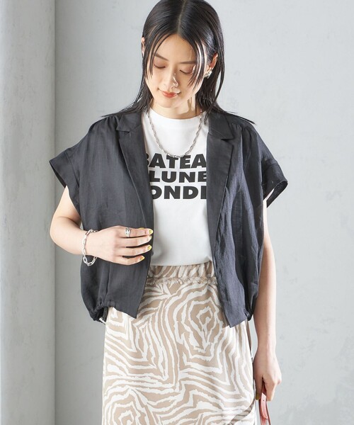 24ss【シップス】〈手洗い可能〉リネン ラペル デザイン 羽織 シャツ セール】〈手洗い可能〉リネン ラペル デザイン 羽織 シャツ