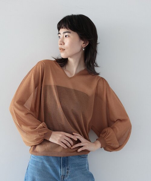 GALLEST（ギャレスト）の「◆シアーVネックプルオーバー（ニット/セーター・レディース・キャメル/アイボリー/ブラック/スモーキーグリーン系・38）」の20枚目の写真