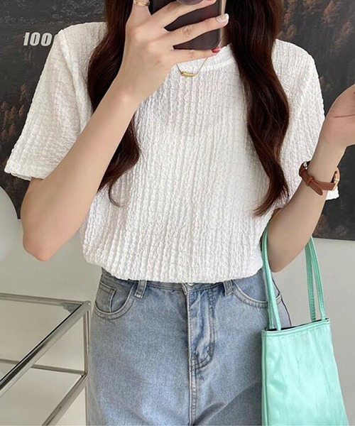 AMELY(エミリー)の「リップルTシャツ(Tシャツ/カットソー・レディース・ブラック/ブルー/モカ/ホワイト・M/L/XL)」の5枚目の写真