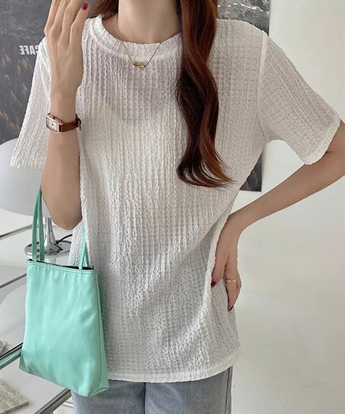AMELY(エミリー)の「リップルTシャツ(Tシャツ/カットソー・レディース・ブラック/ブルー/モカ/ホワイト・M/L/XL)」の7枚目の写真