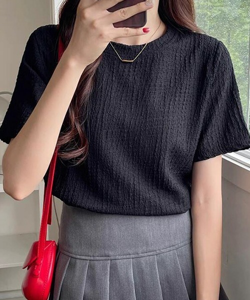 AMELY(エミリー)の「リップルTシャツ(Tシャツ/カットソー・レディース・ブラック/ブルー/モカ/ホワイト・M/L/XL)」の10枚目の写真