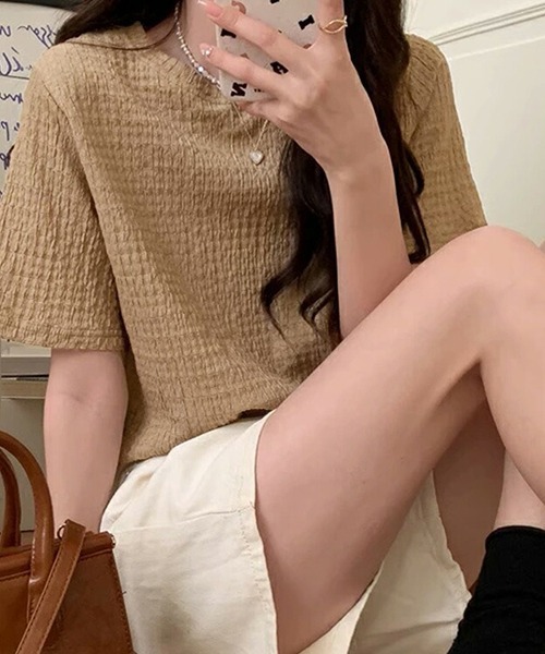 AMELY(エミリー)の「リップルTシャツ(Tシャツ/カットソー・レディース・ブラック/ブルー/モカ/ホワイト・M/L/XL)」の12枚目の写真