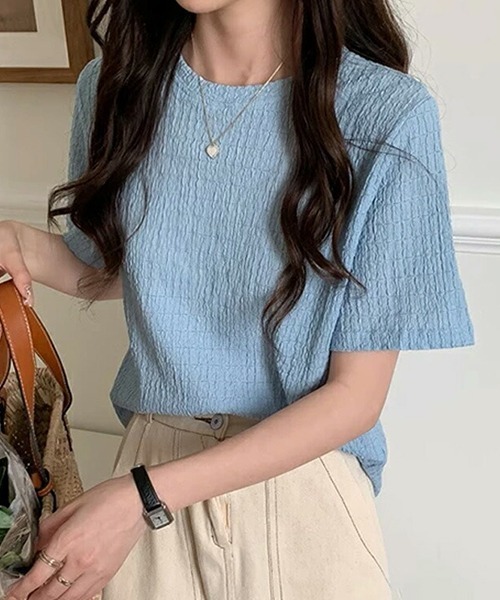 AMELY(エミリー)の「リップルTシャツ(Tシャツ/カットソー・レディース・ブラック/ブルー/モカ/ホワイト・M/L/XL)」の18枚目の写真