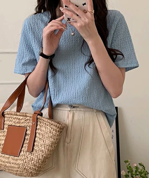 AMELY(エミリー)の「リップルTシャツ(Tシャツ/カットソー・レディース・ブラック/ブルー/モカ/ホワイト・M/L/XL)」の20枚目の写真