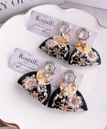 【RosraiE】ブラックインド刺繍リボンタッセル キラキラ イヤリング(MA)
