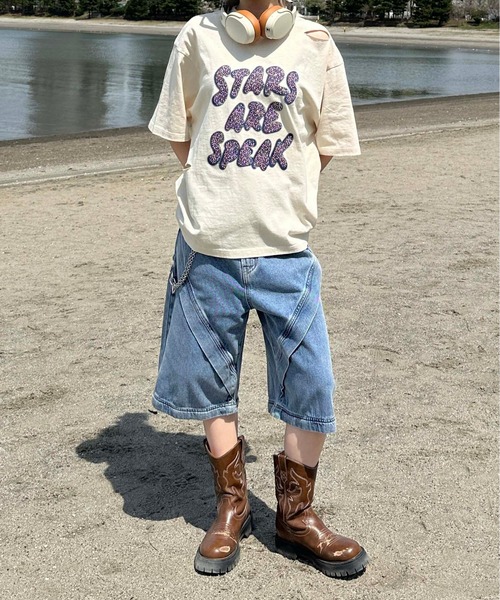 sedacle(セダクル)の「ダメージキラキラロゴTシャツ(Tシャツ/カットソー・メンズ・アイボリー/ブルー・SMALL/MEDIUM/LARGE)」の5枚目の写真