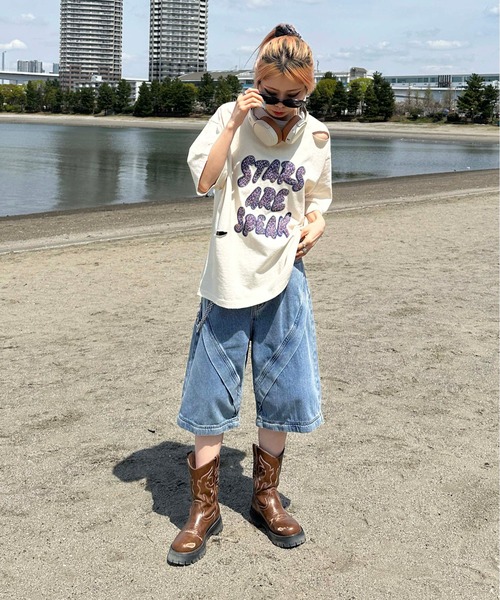 sedacle(セダクル)の「ダメージキラキラロゴTシャツ(Tシャツ/カットソー・メンズ・アイボリー/ブルー・SMALL/MEDIUM/LARGE)」の6枚目の写真