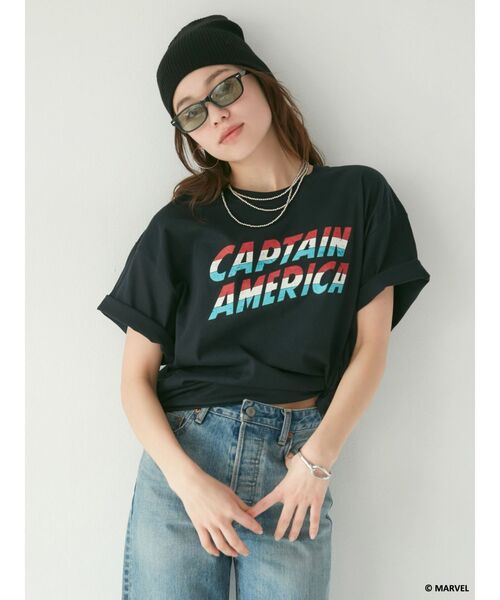 Ungrid(アングリッド)の「Captain America ロゴTee(Tシャツ/カットソー・レディース・オフホワイト/ブラック・FREE)」の4枚目の写真