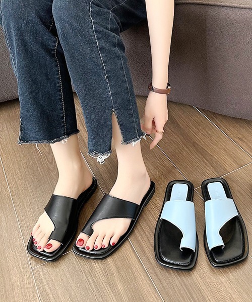 SEN TOKYO（セントーキョー）の「大人っぽいこなれ感。アシメスクエアトゥトングサンダル（サンダル・レディース・ブラック/ブルー/ホワイト・M/L）」の5枚目の写真