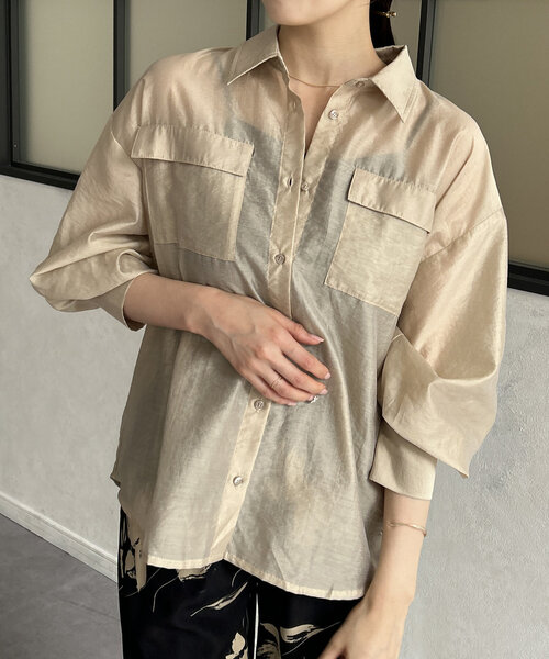 Thevon（ゼボン）の「バックレースアップシアーシャツ（シャツ/ブラウス・レディース・グリーン/イエロー/ネイビー/ベージュ/アイボリー・M/MP）」の21枚目の写真