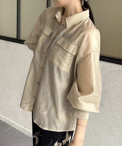 Thevon（ゼボン）の「バックレースアップシアーシャツ（シャツ/ブラウス・レディース・グリーン/イエロー/ネイビー/ベージュ/アイボリー・M/MP）」の22枚目の写真