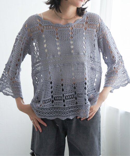 VENCEEXCHANGE（ヴァンスエクスチェンジ）の「レース編みニットソープルオーバー（Tシャツ/カットソー・レディース・ブラウン系/オフホワイト/ブルー系・FREE）」の16枚目の写真