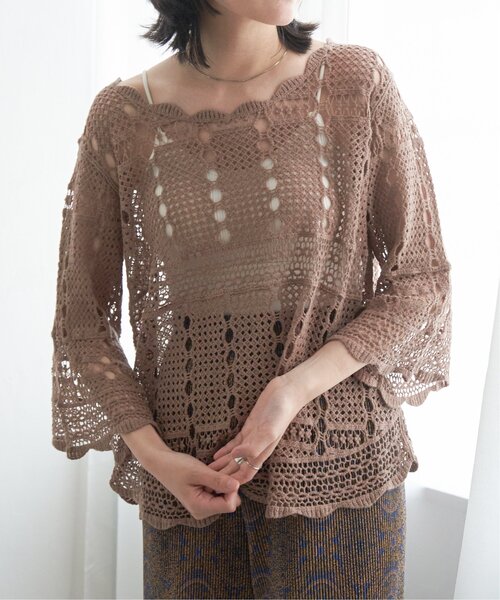 VENCEEXCHANGE（ヴァンスエクスチェンジ）の「レース編みニットソープルオーバー（Tシャツ/カットソー・レディース・ブラウン系/オフホワイト/ブルー系・FREE）」の9枚目の写真