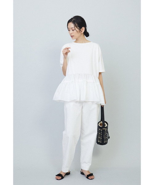 1er Arrondissement（プルミエアロンディスモン）の「デニムハイウエストテーパードパンツ（その他パンツ・レディース・オフホワイト/インディゴブルー・36/38）」の6枚目の写真