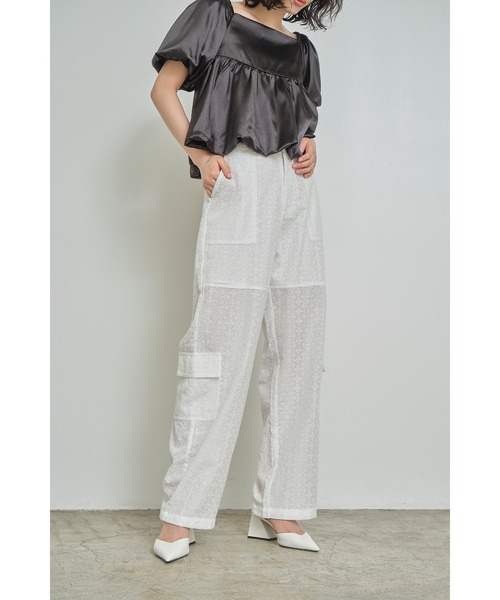 セール】【Abor】Embroidery Lace Cargo Pants/エンブロイダリー