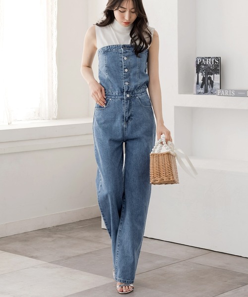 Julia Boutique（ジュリアブティック）の「ベアトップデニムサロペットパンツ/24129（デニムパンツ・レディース・ブルー・S/M/L）」の3枚目の写真