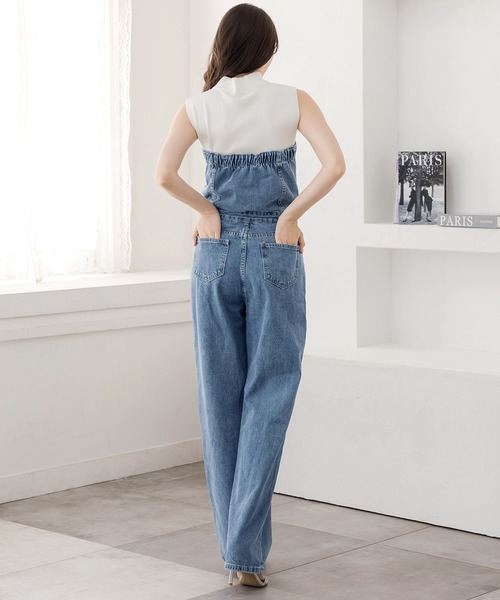 Julia Boutique（ジュリアブティック）の「ベアトップデニムサロペットパンツ/24129（デニムパンツ・レディース・ブルー・S/M/L）」の4枚目の写真