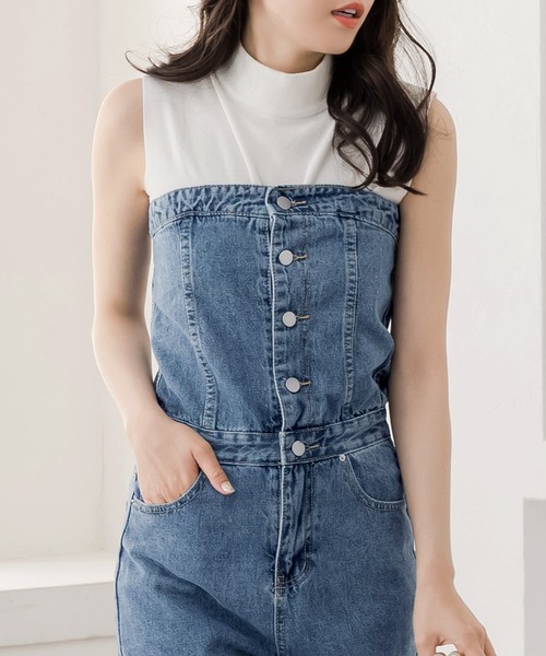 Julia Boutique（ジュリアブティック）の「ベアトップデニムサロペットパンツ/24129（デニムパンツ・レディース・ブルー・S/M/L）」の5枚目の写真