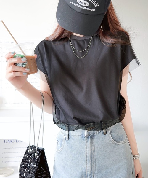 Java（ジャバ）の「《JaVa ジャバコラボ》１枚で即こなれ感。バックプリントチュールレイヤードフレンチTシャツ（Tシャツ/カットソー・レディース・ホワイト系その他/チャコールグレー×ブラック・LARGE/MEDIUM/SMALL/X-LARGE）」の11枚目の写真