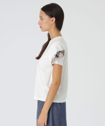 ブルーレーベルクレストブリッジ　ベージュチェックフリルスリーブロゴTシャツ ブルーレーベルクレストブリッジ ベージュチェックフリル