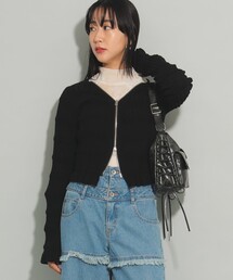 Ray BEAMS | シャーリング ジップ カーディガン(カーディガン/ボレロ)