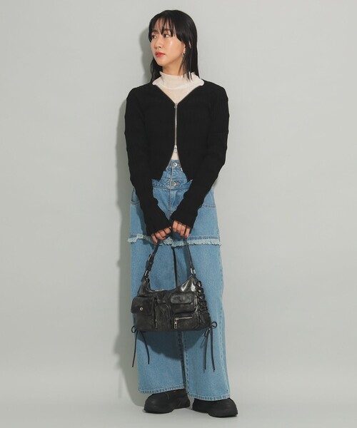 Ray BEAMS(レイビームス)の「シャーリング ジップ カーディガン(カーディガン/ボレロ・レディース・グリーン系その他2/ブラック/オフホワイト・ONE SIZE)」の21枚目の写真