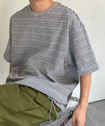 ウエストドロスト 細ボーダーTシャツ/半袖TOPS/Y2K