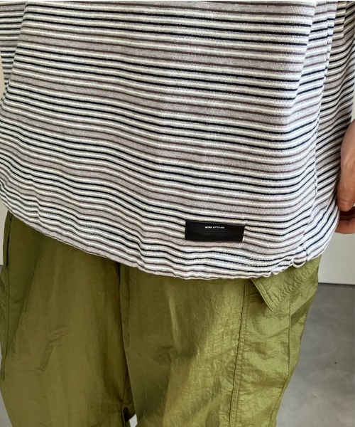 CREARE -LINO-(クレアーレリノ)の「ウエストドロスト 細ボーダーTシャツ/半袖TOPS/Y2K(Tシャツ/カットソー・メンズ・グレー/ネイビー・MEDIUM/LARGE)」の8枚目の写真