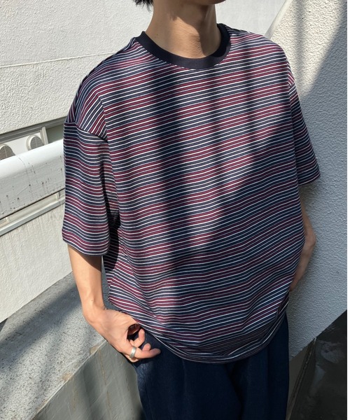 CREARE -LINO-(クレアーレリノ)の「ウエストドロスト 細ボーダーTシャツ/半袖TOPS/Y2K(Tシャツ/カットソー・メンズ・グレー/ネイビー・MEDIUM/LARGE)」の17枚目の写真