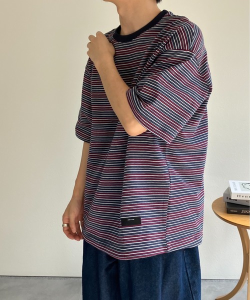 CREARE -LINO-(クレアーレリノ)の「ウエストドロスト 細ボーダーTシャツ/半袖TOPS/Y2K(Tシャツ/カットソー・メンズ・グレー/ネイビー・MEDIUM/LARGE)」の21枚目の写真