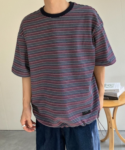 セール】ウエストドロスト 細ボーダーTシャツ/半袖TOPS/Y2K（Tシャツ