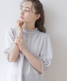 couture brooch | 【上品華やか／二の腕カバー】5分袖エンブロレースブラウス(シャツ/ブラウス)