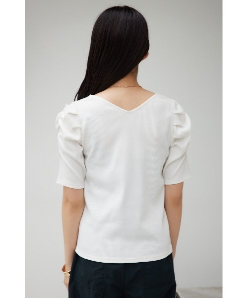 AZUL by moussy(アズールバイマウジー)の「2WAYギャザースリーブリブトップス(Tシャツ/カットソー・レディース・ライトグレー/アイボリー/ブラック・SMALL/MEDIUM)」の9枚目の写真